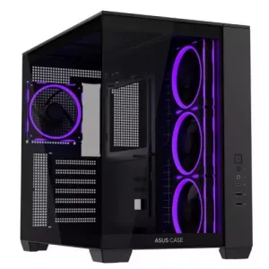 Asus A32 Plus ARGB Dual-Chamber Gaming Case w/ Glass Side & Front, ATX, 4x ARGB Fans, USB-C 10Gbps, Black