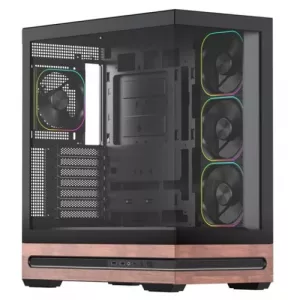 Vida Elegance Black ARGB Gaming Case w/ Glass Side & Front, ATX, Real Wood PSU Shroud, 4x ARGB PWM Fans, Fan Hub & Remote, USB-C 10Gbps, Asus BTF Compatible