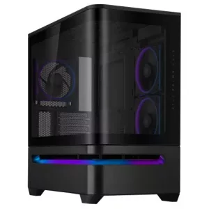 Asus Prime AP202 ARGB Gaming Case w/ Curved Glass Panel, Micro ATX, 3x ARGB Fans, ARGB Light Band, 420mm GPU Support, USB-C 20Gbps, Black