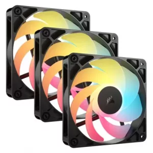 Corsair RS120-R ARGB 120mm PWM Reverse Blade RGB Case Fans (3-Pack), 8 RGB LEDs, Daisy-Chain, Magnetic Dome Bearing, 2100 RPM, Black