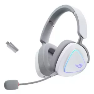 Asus ROG DELTA II Tri-Mode Wireless Gaming Headset, 2.4GHz/Btooth/3.5mm Jack, 50mm Titanium Drivers, DualFlow Audio, 110-Hour Battery, RGB, White