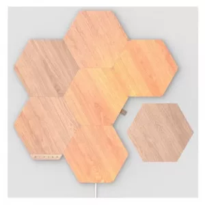 Nanoleaf Elements Hexagons Starter Kit (7-Panels), White Light, Wood Grain Finish, Create an Illuminated Display, Ultra-Thin Panels, Music Reaction, App/Voice/Manual Control