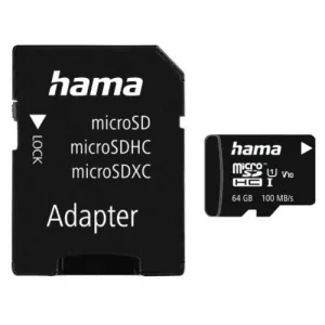 Hama 64GB MicroSDXC Card with SD Adapter, Class 10 UHS-I, V10, 100MB/s