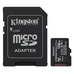 Kingston 128GB Canvas Select Plus Gen3 MicroSDXC Card with SD Adapter, UHS-I Class 10, U1, V10, A1 App Performance, 150MB/s