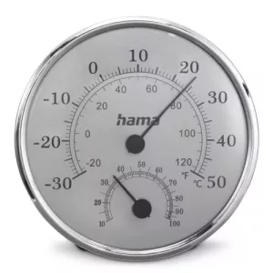Hama (Saipan) Analogue Thermo/Hygrometer - Thermometer, Hygrometer, Comfort Indicator, Stainless Steel, Silver/Grey