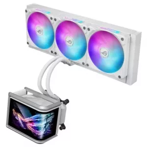 Asus ROG Ryuo IV SLC 360 ARGB White Edition Liquid CPU Cooler, Movable 6.67" Curved AMOLED Display, Shortened Tubing, Daisy-Chained ARGB Fans