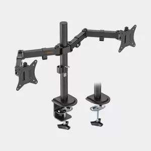 VonHaus Dual Monitor Stand for 13-32 Inch Screens, Twin Monitor Mount with Desk Clamp, Height Adjustable, Easy Assemble Stand with Full Tilt, Rotation & Swivel Arms, VESA 75x75 & 100x100mm