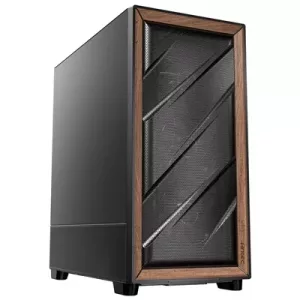 Antec Flux SE Full Tower PC Case with Solid Side Panel, Black/Wood, 5x Pre-Installed Fans, USB Type-C, E-ATX/ATX/mATX/mITX Compatibility