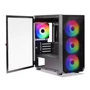 Tecware Forge M Omni Micro-ATX Case - Key-Lockable Tempered Glass, High-Airflow Mesh Front, 4 x 120mm Fans Pre-Installed, mATX/ITX Support, Black