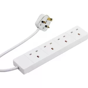 2m 4 Gang UK Mains Extension - White