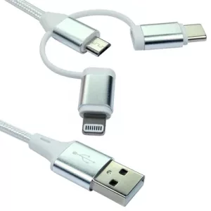 NEWlink 1.2m 3-in-1 USB Charging Cable, USB-A To USB Micro, USB-A To USB-C, USB-A to Lightning - White