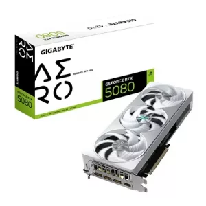 Gigabyte NVIDIA GeForce RTX 5080 AERO OC SFF 16GB GDDR7 Graphics Card, 10752 CUDA Cores, 2730 MHz Core Clock, Triple Fan, White, RGB, 3x DisplayPorts / 1x HDMI Ports
