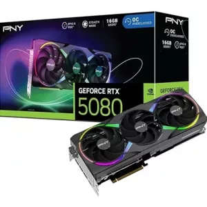 PNY NVIDIA GEFORCE RTX 5080 ARGB EPIC-X RGB OC 16GB, GDDR7 Graphics Card, 10752 Cuda Cores, 2.3GHz Core Clock, Triple Fan, 3 x Display Ports/ 1 x HDMI Port