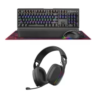 Marvo Scorpion CM420-UK RGB Mechanical Keyboard, Mouse and Mouse Pad with HG9086W Bluetooth and Wired Tri-Mode Connection RGB Stereo Gaming Headphones