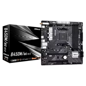 ASRock B450M/ac R2.0 Super Alloy AM4 Socket Motherboard, Micro ATX, 4x DDR4 Slots, 1 x M.2 Socket, GbE LAN, 1x HDMI Port