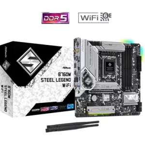 ASRock B760M Steel Legend WiFi Intel 1700 Socket Motherboard, Micro-ATX, 4x DDR5 Slots, 3x M.2 Sockets, Fitted I/O Shield, 2.5GbE LAN, Wi-Fi 6E, 1x DisplayPort / 1x HDMI Port