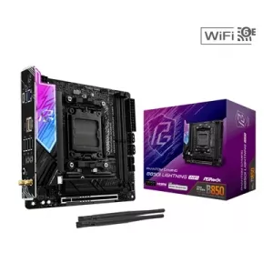 ASRock B850I Lightning WiFi PHANTOM GAMING AMD AM5 Socket Motherboard, Mini-ITX, 2x DDR5 Slots, 2x M.2 Sockets, Fitted I/O Shield, 2.5GbE LAN, Wi-Fi 6E, 1x HDMI Port / 1x USB-C