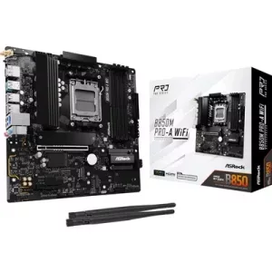 ASRock B850M Pro-A WiFi AMD AM5 Socket Motherboard, Micro-ATX, 4x DDR5 Slots, 3x M.2 Sockets, 2.5GbE LAN, Wi-Fi 6E, 1x DisplayPort / 1x HDMI Port