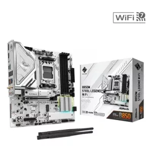 ASRock B850M Steel Legend WiFi AMD AM5 Socket Motherboard, Micro-ATX, 4x DDR5 Slots, 3x M.2 Sockets, Fitted I/O Shield, 2.5GbE LAN, Wi-Fi 7, 1x DisplayPort / 1x HDMI Port