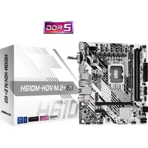 ASRock H610M-HDV/M.2+ D5 Intel 1700 Socket Motherboard, Micro-ATX, 2x DDR5 Slots, 1x M.2 Socket, 1x USB-C Port, GbE LAN, 1x D-Sub / 1x DisplayPort / 1x HDMI Port