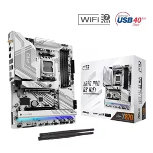 ASRock X870 PRO RS WIFI AMD AM5 Socket Motherboard, ATX, 4x DDR5 Slots, 3x M.2 Sockets, Fitted I/O Shield, 2.5GbE LAN, Wi-Fi 7, 1x HDMI Port / 2x USB-C (USB4)