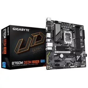 Gigabyte B760M DS3H GEN5 Intel Socket 1700 Motherboard, Micro ATX, 4x DDR5 Slots, 2x M.2 Sockets, 2.5GbE LAN, 1x D-Sub / 1x DisplayPort / 1x HDMI Port