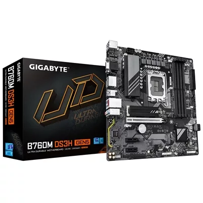 Gigabyte B760M DS3H GEN5 Intel Socket 1700 Motherboard, Micro ATX, 4x DDR5 Slots, 2x M.2 Sockets, 2.5GbE LAN, 1x D-Sub / 1x DisplayPort / 1x HDMI Port