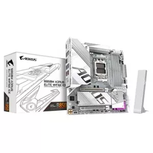 Gigabyte B850M AORUS ELITE WIFI6E ICE AMD AM5 Socket Motherboard, Micro-ATX, 4x DDR5 Slots, 2x M.2 Sockets, Fitted I/O Shield, 2.5GbE LAN, Wi-Fi 6E, 1x DisplayPort / 1x HDMI Port
