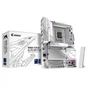 Gigabyte B860 AORUS ELITE WIFI7 ICE Intel 1851 Socket Motherboard, ATX, 4x DDR5 Slots, 3x M.2 Sockets, Fitted I/O Shield, 2.5GbE LAN, Wi-Fi 7, 1x DisplayPort / 2x HDMI / 1x USB-C (USB4)