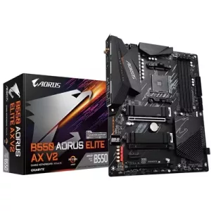 Gigabyte B550 AORUS ELITE AX V2 AMD AM4 Socket Motherboard, ATX, 4x DDR4 Slots, 2x M.2 Sockets, Fitted I/O Shield, 2.5GbE LAN, Wi-Fi 6, 1x DisplayPort / 1x HDMI Port