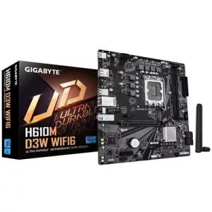 Gigabyte H610M D3W WIFI6 (Rev. 1.1) Intel 1700 Socket Motherboard, Micro-ATX, 2x DDR5 Slots, 1x M.2 Socket, GbE LAN, WiFi 6, 1x DisplayPort / 1x HDMI Port