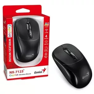 Genius NX-7123 Copilot AI Wireless Mouse, 2.4 GHz with USB Receiver, 1200 DPI, 4 Button with Scroll Wheel, Ambidextrous Design, Black