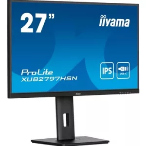 iiyama ProLite XUB2797HSN-B2 27 Inch Full HD IPS Monitor, Matte Black, USB-C Dock, RJ45, 100 Hz, 1x HDMI, 1x DisplayPort, 4x USB Hub, Speakers, Height Adjust, Pivot, VESA