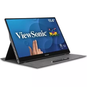 Viewsonic TD1655 16-Inch USB-C Multi-Touch, IPS Portable Monitor, 1920x1080, 60Hz, Mini HDMI, Speakers, 6.5ms, Metallic with Foldable Stand, Pivotable Display