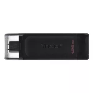 Kingston DT70/128GB DataTraveler 128GB USB Flash Drive, USB 3.2,  USB-C, Gen1, 80MB/s, Cap Design, Black, Retail.