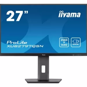 iiyama ProLite XUB2797QSN-B2 27’’ QHD IPS technology panel with USB-C dock and RJ45 (LAN), 1ms, USB Hubx4, HDMI, DisplayPort, Freesync, 100Hz, Speakers, Black, ACR, Internal PSU, VESA