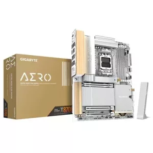 Gigabyte X870E AERO X3D WOOD AMD AM5 Socket Motherboard, ATX, 4x DDR5 Slots, 4x M.2 Sockets, Fitted I/O Shield, 2x 5GbE LAN, Wi-Fi 7, 1x HDMI Port / 2x USB-C (USB4)