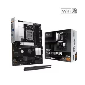 ASRock B850 Rock WiFi 7 AMD AM5 Socket Motherboard, ATX, 4x DDR5 Slots, 2x M.2 Socket, Fitted I/O Shield, 2.5GbE LAN, Wi-Fi 7, 1x HDMI Port