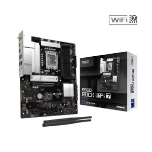 ASRock B860 Rock WiFi 7 Intel 1851 Socket Motherboard, ATX, 4x DDR5 Slots, 3x M.2 Socket, Fitted I/O Shield, 2.5GbE LAN, Wi-Fi 7, 1x HDMI Port