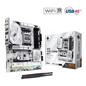 ASRock X870 STEEL LEGEND WIFI AMD AM5 Socket Motherboard, ATX, 4x DDR5 Slots, 3x M.2 Sockets, Fitted I/O Shield, 2.5GbE LAN, Wi-Fi 7, 1x HDMI Port / 2x USB-C (USB4)
