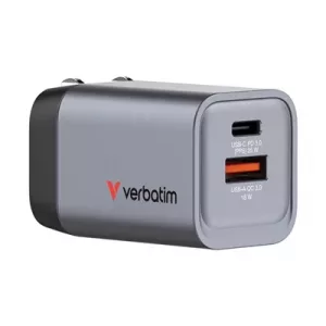 Verbatim (32200) GNC-35 GaN Charger 35W with 1 x USB-C PD 35W / 1 x USB-A QC 3.0 (EU/UK/US)