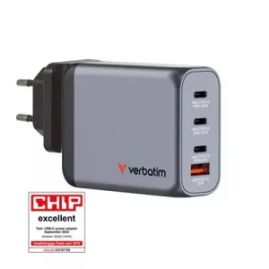 Verbatim (32202) GNC-100 GaN Charger 100W with 2 x USB-C PD 100W / 1 x USB-C PD 65W / 1 x USB-A QC 3.0 (EU/UK/US)