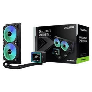 ASRock Challenger 240 Digital AIO Liquid CPU Cooler, 240mm Radiator, Dual 120mm PWM ARGB Fans, 3" Digital Display, Intel LGA1700/1851 & AMD AM5/AM4 Compatible