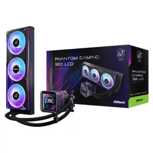 ASRock Phantom Gaming 360 LCD AIO Liquid CPU Cooler, 360mm Radiator, Triple 120mm PWM ARGB Fans, LCD Display, Intel LGA1700/1851 & AMD AM5/AM4 Compatible