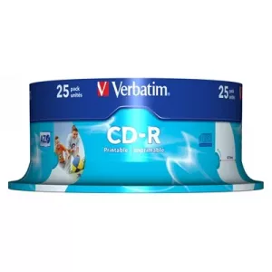 Verbatim (43439) CD-R Wide Inkjet Printable ID Branded 25 Pack Spindle AZO 700MB 52X
