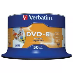 Verbatim (43533)DVD-R 16X 4.7GB 50 Pack Spindle Wide Inkjet Printable No ID