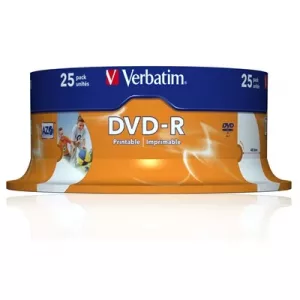 Verbatim (43538) DVD-R Wide Inkjet Printable ID Branded 25 Pack Spindle 4.7GB 16X