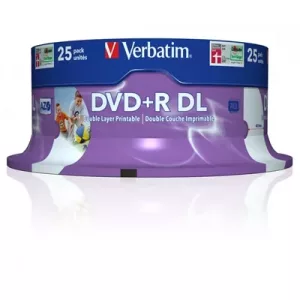 Verbatim (43667)DVD+R Double Layer 8.5GB 8X Wide Printable 25 Pack Spindle No ID
