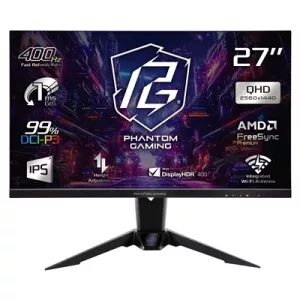 ASRock Phantom Gaming PG27QFW2A 27 Inch QHD (2560 x 1440) IPS Gaming Monitor, 400Hz 1ms (MPRT) Response Time, 2 x HDMI 2.0, 1 x DisplayPort 1.4, Height Adjustable