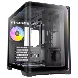 Antec Constellation C5 Curve Gaming Case, 1 x USB Type-C / 2 x USB 3.0, Tempered Glass Front and Side Window Panels, Dual Chamber Design, 4 x Pre-Installed ARGB LED Fans, Micro-ATX, ITX Compatible